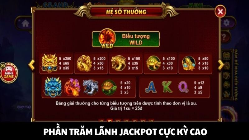 Phần trăm lãnh Jackpot cực kỳ cao